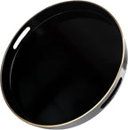 Black Round Decorative Tray with Handles, 13" Versatile Serving Tray for Coffee Table, Ottoman, Ideal for Serving, Displaying, Organizing