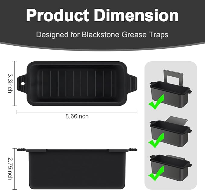 2 PCS Silicone Grease Cup Liners for Blackstone 36 28 22 17 Inch Griddle,Reusable Grease Catcher Cup Liner Grill Grease Tray,Durable Drip Pans Blackstone Griddle Accessories,Black