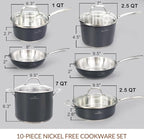 HOMICHEF 10-Piece Nickel Free Stainless Steel Cookware Set Navy Gray - Nickel Free Stainless Steel Pots and Pans Set - Healthy Non-Toxic Induction Cookware Sets