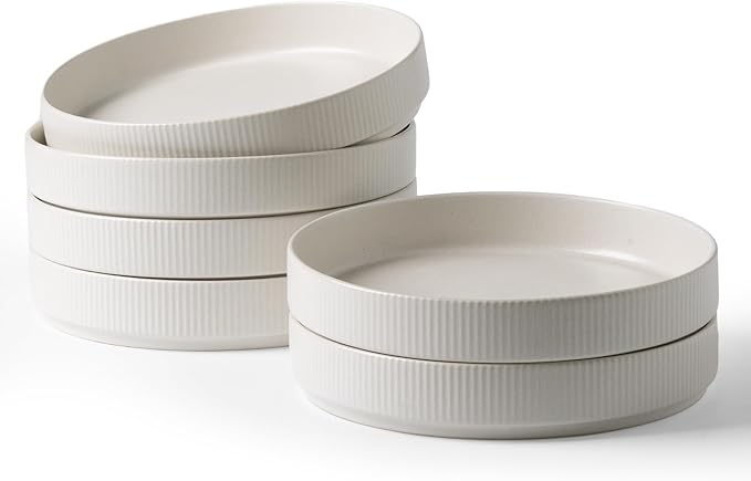 famiware Star 8.25" Pasta Bowls, Large Dinner Bowls Set of 6, Salad Bowl Plates, Shallow Bowls for Eating, Matte White (Full Glaze)