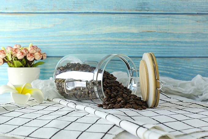 Glass Storage Jar with wooden Locking Clamp, Coffee Bean & Kitchen Food Container, Glass Sourdough Starter Jar (2PACK 50 OZ)