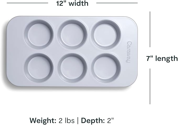 Caraway Nonstick Ceramic 6 Cup Muffin Pan – Non-Toxic, PTFE & PFOA Free – Oven Safe – Aluminized Steel Core – Small Muffin Pan for Baking Cupcakes, Muffins & More - Navy