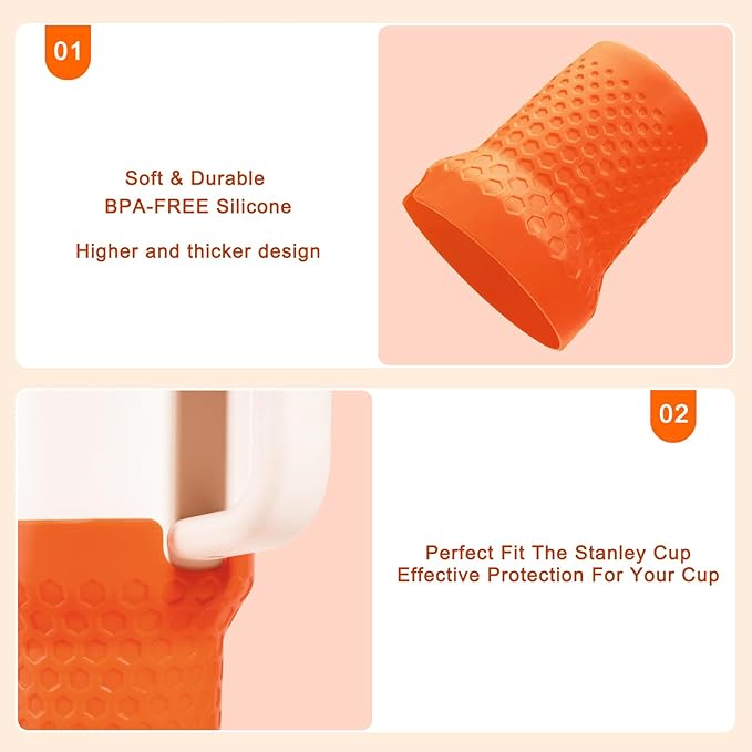 Silicone Boot for Stanley - Tall Rubber Cup Bottom Protector Sleeve Accessories for 40oz Stanley Adventure Quencher Tumbler (Orange)