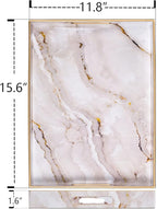 MAONAME Plastic Decorative Tray, Marbling Tray with Handles, Rectangular Coffee Table Trays, Serving Trays for Ottoman, Bathroom, Kitchen, 15.7” x 11.8”, White