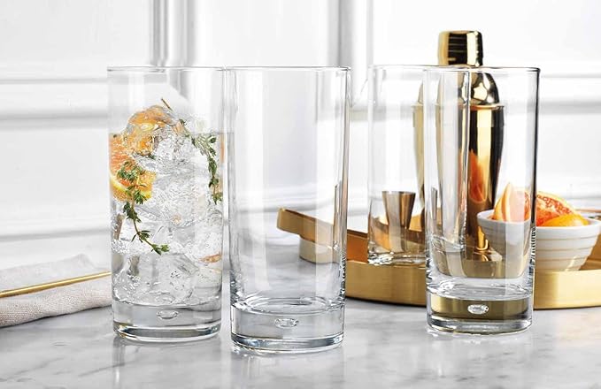 Home Essentials & Beyond Highball Glasses set of 4, 17 oz Drinking Glasses, Red Series Heavy Bubble Base