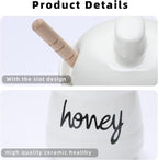 12 oz Honey Jar with Dipper and Lid, Ceramic Honey Pot, White