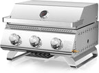 R.W.FLAME Premium 3 Burner Tabletop Propane Gas Grill Stainless Steel Portable Outdoor BBQ Grill with Griddle,24,000 BTU Multi-Zone Cooking,Built-in Thermometer,Backyard,Camping & Patio Gatherings