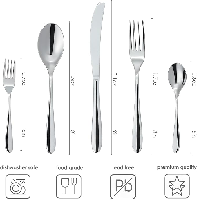 Windsor Silverware Set, 30 Piece Forged Flatware Cutlery Premium Stainless Steel, Service for 6, for Kitchen, Home, Wedding, Party, Mirror Polished Dishwasher Safe. (Silver Polish)