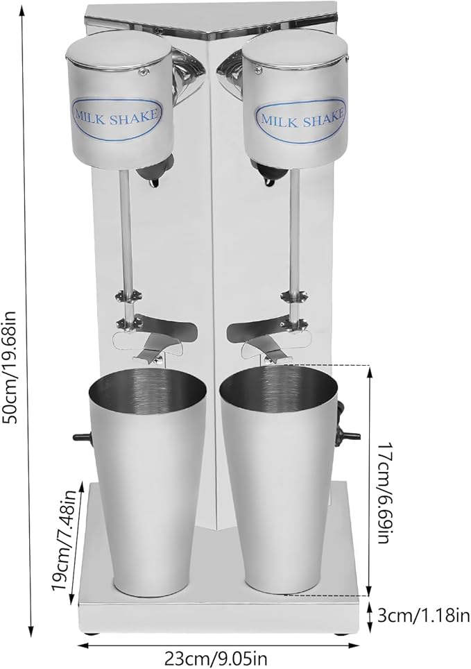 Bepritm 180W Commercial Double-Head Milkshake Maker, 16000 RPM Stainless Steel Drink Mixer with 2x800ml Cups, Smoothie Malt Blender for Making Yogurt, Milk, Cocktails