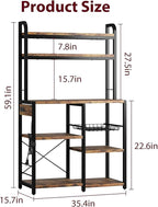 GarveeHome Microwave Stand Bakers Rack with Power Outlet, Kitchen Baker Rack with Wire Basket, 6-Tier Large Freestanding Utility Storage Shelf for Kitchen Dining Living Room, Rustic Brown