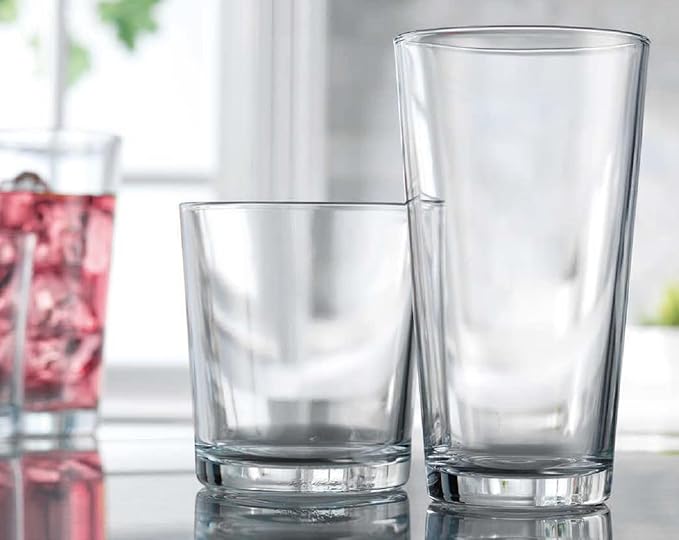 Glaver's Drinking Glasses Set of 12. Glassware set, 6 Highball Glass Cups, 6 Whiskey glasses.17 oz Tall Glass Set and 13 oz Rock Glasses. Classic Drinkware Set