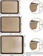 SuperMa 3 Pack Deep Baking Pans Set Nonstick Rectangular Cookie Sheets 9 11 13 Inch Baking Sheets for Baking Bread, Toaster Bakeware Gold