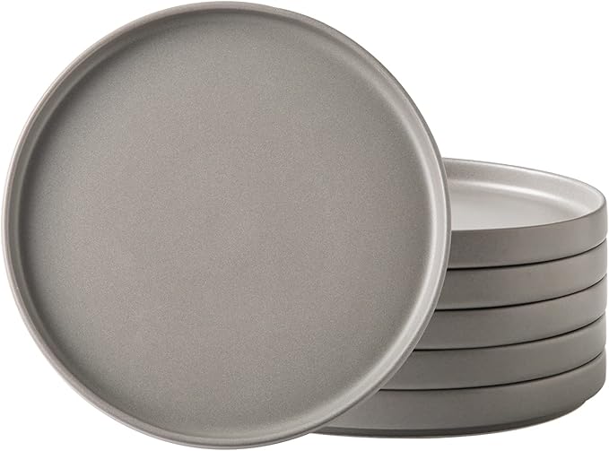 AmorArc Ceramic Dinner Plates Set of 6, 10.0 Inch Matte Stoneware Plates for Kitchen,Modern Flat Dinnerware Dishes Set,Microwave& Dishwasher Safe, Scratch Resistant,Matte Grey