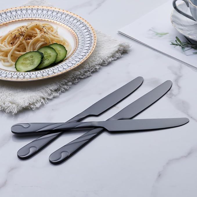 Black Silverware Set for 8, 40-Piece Stainless Steel Flatware Set, Shiny Black Metal Cutlery Set, Include Fork, Knife and Spoon Set, Dishwasher Safe