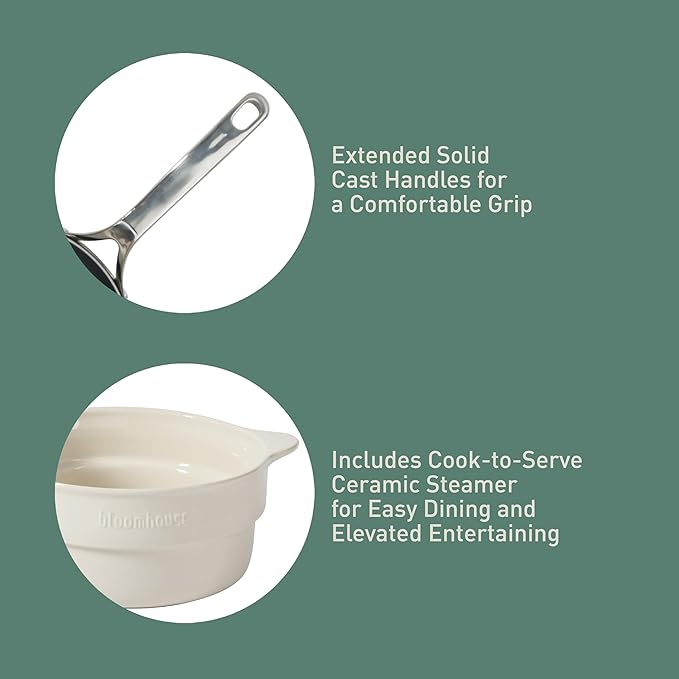 Bloomhouse - Two Time Oprah's Favorite Things Winner - 8 Piece Triply Stainless Steel Pots and Pans Cookware Set W/Sage Green Non Toxic Pro Ceramic Non Stick Interior