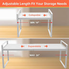 Expandable Cabinet Shelf Organizer Rack 9 inch, Pantry Organizer Lengthen from 14” to 25” ， Large Kitchen Cabinet Storage Shelf Rack， Storage Organizer white，Spice Rack Expandable Shelves,