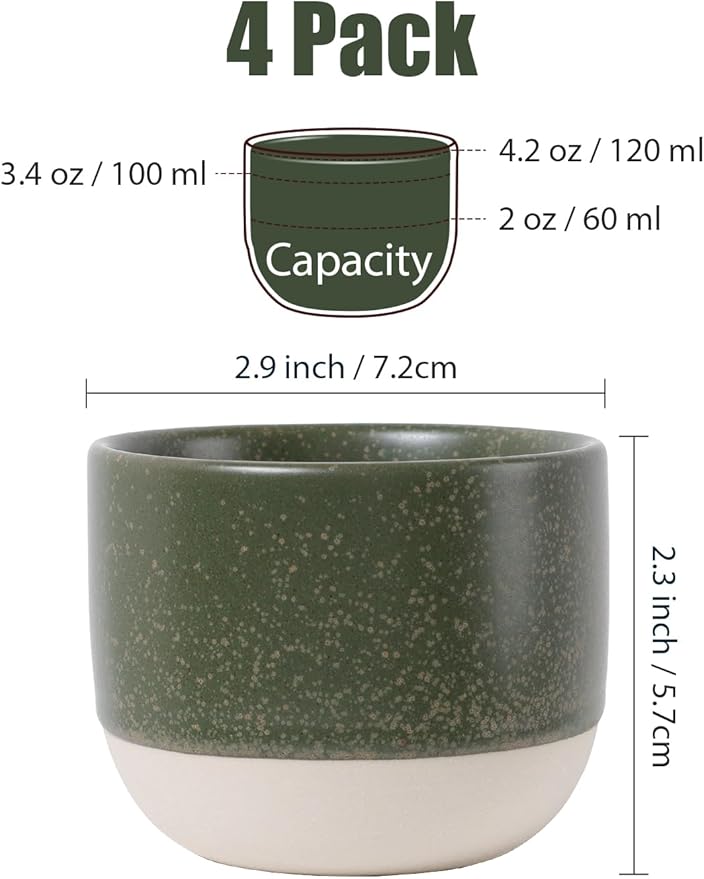 INGOFIN Ceramic Espresso Cup Set of 4-4.2 oz Espresso Cup for Coffee and Tea, Modern Porcelain Glazed Demitasse Cups, Microwave Dishwasher Safe Mugs, Suit for Espresso Machine, Mix