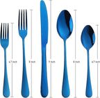 Blue Silverware Set Flatware Cutlery - 20 Pieces Stainless Steel Tableware Set Service for 4,Include Fork Knife Spoon,Mirror Polished,Dishwasher Safe