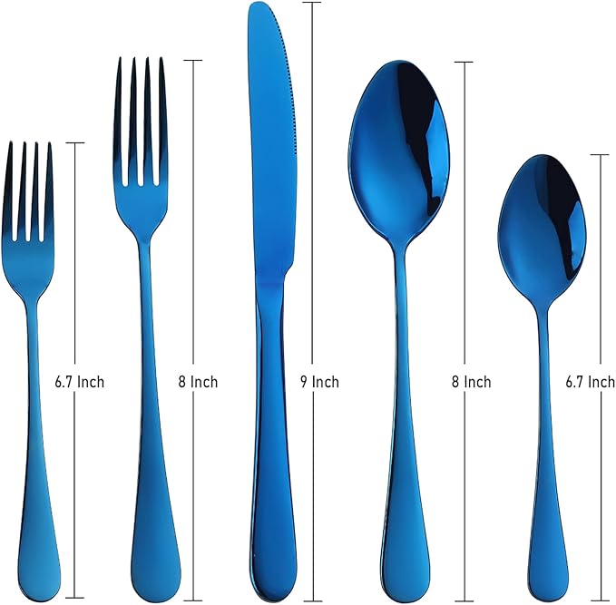 Blue Silverware Set Flatware Cutlery - 20 Pieces Stainless Steel Tableware Set Service for 4,Include Fork Knife Spoon,Mirror Polished,Dishwasher Safe