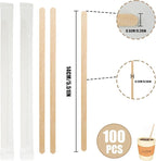 100 Pcs Coffee Stirrers Individually Wrapped, 5.5 Inch Wooden Coffee Stir Sticks, Coffee Stirs Disposable with Smooth Round Ends for Coffee, Cocktail, Drinks Coffee Bar Accessories