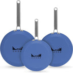 MsMk Blue 8" + 9.5" + 11" Ceramic Non Stick Frying Pans Sets, PFOA Free Non-Toxic, Scratch-resistant, Oven-Safe, Induction Ready, Compatible with All Cooktops