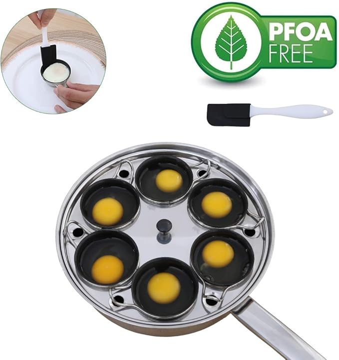 Egg Poacher Pan - Stainless Steel Poached Egg Cooker – Perfect Poached Egg Maker – Induction Cooktop Egg Poachers Cookware Set with 6 Nonstick Large PFOA FREE Egg Poacher Cups and Silicone Spatula…