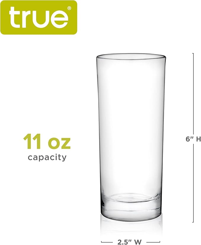 True Highball Glasses, Tall Glass Tumbler for Cocktails, Mojito Iced Tea Juices, Soda Water Drinking Cups, Kitchen Glassware, Home Bar, 11 oz Set of 4