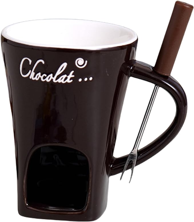 Ceramic Fondue Pot Set, Chocolate Mug With Forks, Perfect For Butter And Cheese Melting,Multipurpose,Personal Cheese Melting Cup