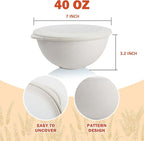 alternative plastic bowl set with lids,unbreakable wheat straw bowls 40oz suitable for indoors and outdoors,overnight foods container with cover. White