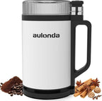 Professional Electric Coffee Grinders,10 OZ Large Capacity or Coffee Beans & Spices,One Touch Push-Button Control,350W Motor with Stainless Steel Blades,Safety Lid Lock - White