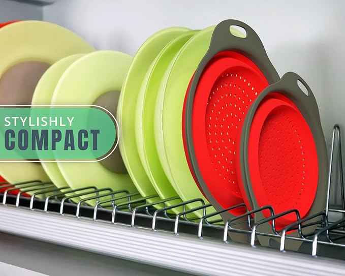 Ultimate Kitchen Strainers Set of 2 - Collapsible Silicone Colanders For Easy Storage by Comfify - Use with Pasta & Veggies or as a Fruit or Berry Bowl with Strainer - Irreplaceable for Campers - Red