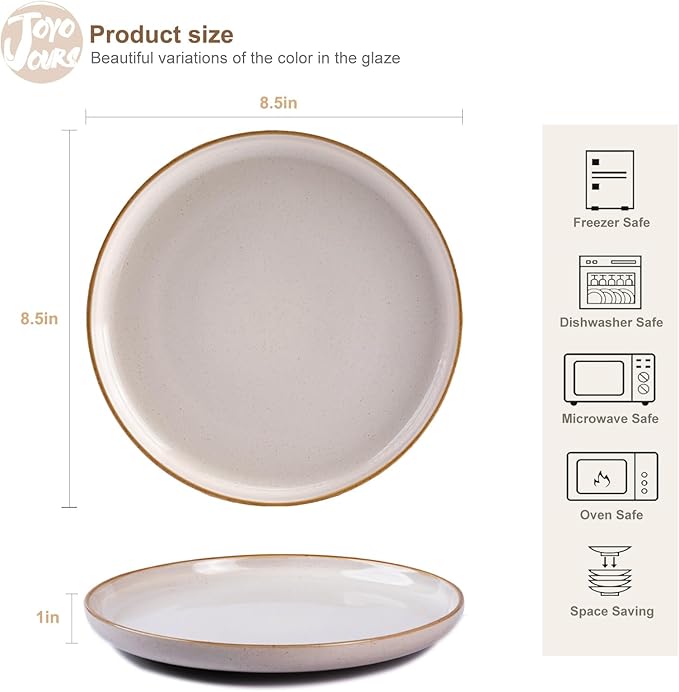 Ceramic Dinner Plates Set of 6,8.5 Inch Reactive Glaze Light Weight Porcelain Salad Plates,Modern Dinnerware Dish Set for Kitchen, Microwave, Dishwasher Safe, Scratch Resistant,Vanilla Grey