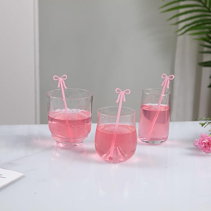 20 pcs Bow Drink Stirrers, Acrylic Drink Stirs for Bow Themed Party Decoration, Coquette Birthday Cocktail Wedding Decorations Party Favors (Pink)
