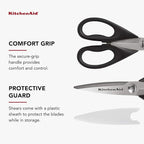 KitchenAid All Purpose Kitchen Shears with Protective Sheath Durable Stainless Steel Scissors, Dishwasher Safe, Soft Grip Comfort Handle, 8.72 Inch, Black