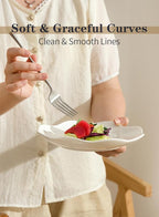 8.5 Inch Salad Plates Set of 8, Ceramic White Leave Wave Rim Small Dinner Appetizer Pasta Plate, Porcelain Dinnerware Serving Dishes for Pancakes, Steak, Pizza, Microwave, Dishwasher Safe