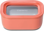 Caraway Mini Rectangle Food Storage Container - 2.6 Cup Glass Storage Container for Food - Non-Toxic Ceramic-Coated Glass - Air Release Technology - Compact & Stackable Design - Perracotta