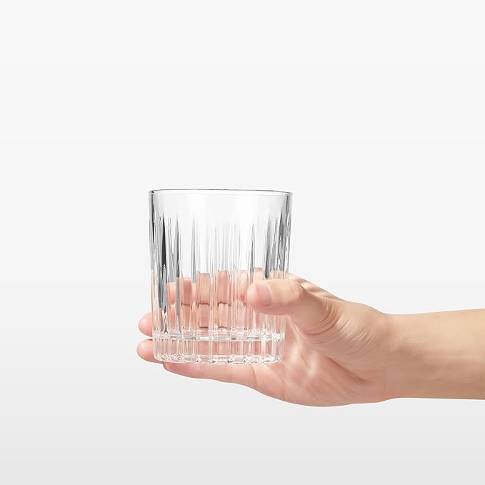 Premium VertiLine 13.5oz Highball Glasses, 6pc Tall Glass Sets. Lead-Free Crystal Drinking Glasses. Water Glasses, Mojito Glass Cups, and Mixed Drink Cocktail Glass Set. (Short glasses)