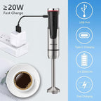 Liebe&Lecker Cordless Hand Blender, Immersion Blender Handheld USB Rechargeable 8 Variable Speeds with Whisk, Milk Frother Attachments, Portable Stick mixed for Milkshakes, Smoothies & Soups.