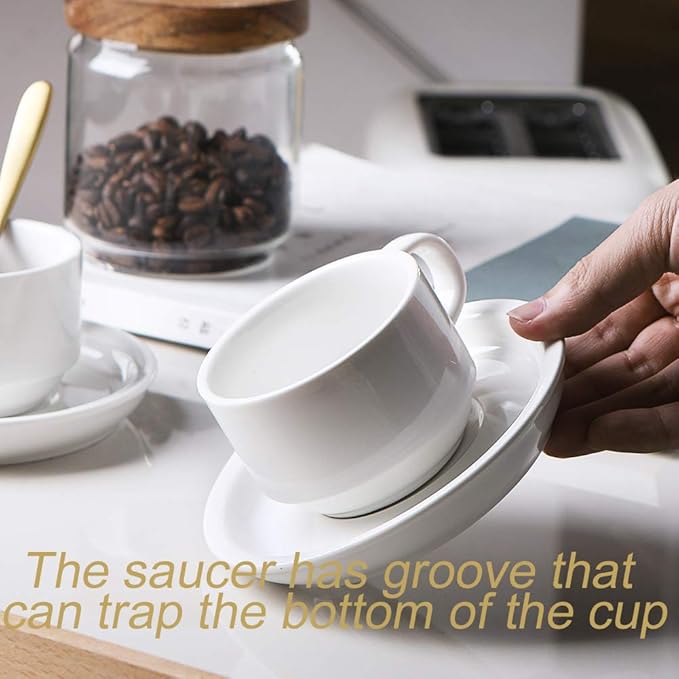 Sweejar Porcelain Espresso Cups with Saucers, 4 Ounce Stackable Cappuccino Cups with Metal Stand for Coffee Drinks, Latte, Tea - Set of 4 (Red)