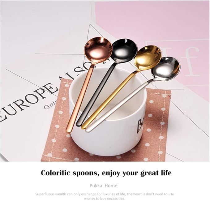 6 PCS Black Coffee Spoons, 18/8 Stainless Steel Espresso Spoons, 5.2 Inches Vogue Mini Tea Spoon, Cappuccino Stirring Small Spoon for Dessert, Ice Cream, Frosted Handle, Sweejar(Black)