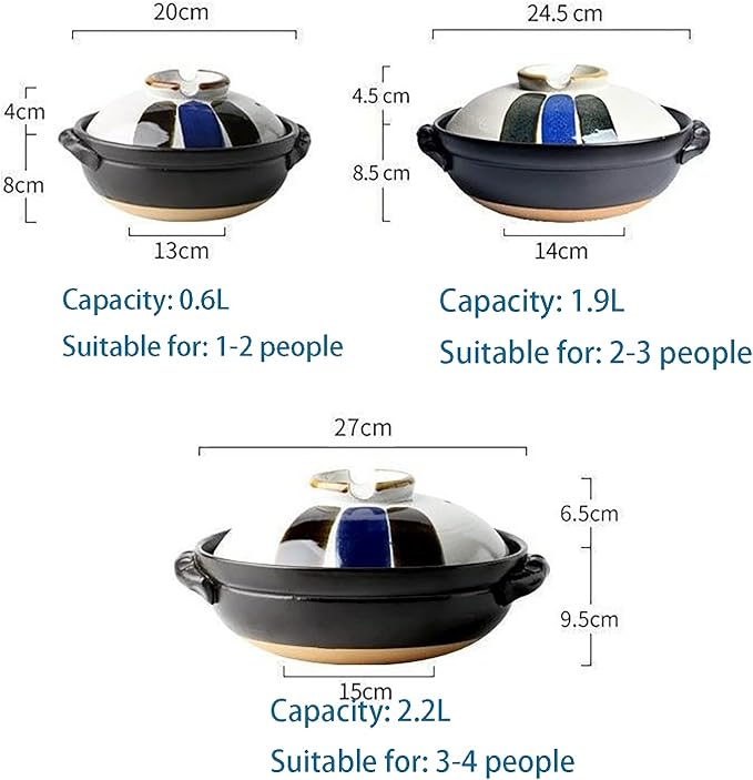 Japanese Ceramic Hot Pot Ceramic Stockpot Clay Cooking Pot Cookware Stovetop, Heat Resistant Casserole with Lid,Small Round Earthenware Clay Pot,Rice Cooker for Stew Soup Noodles,1.9l