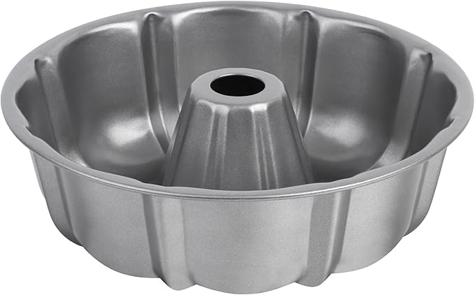 Onader Fluted Cake Pan, 10 Inch Nonstick Round Tube Baking Pan for Pound Cake, 10 Cups Large Heavy Duty Carbon Steel Baking Mold Bakeware, Gray