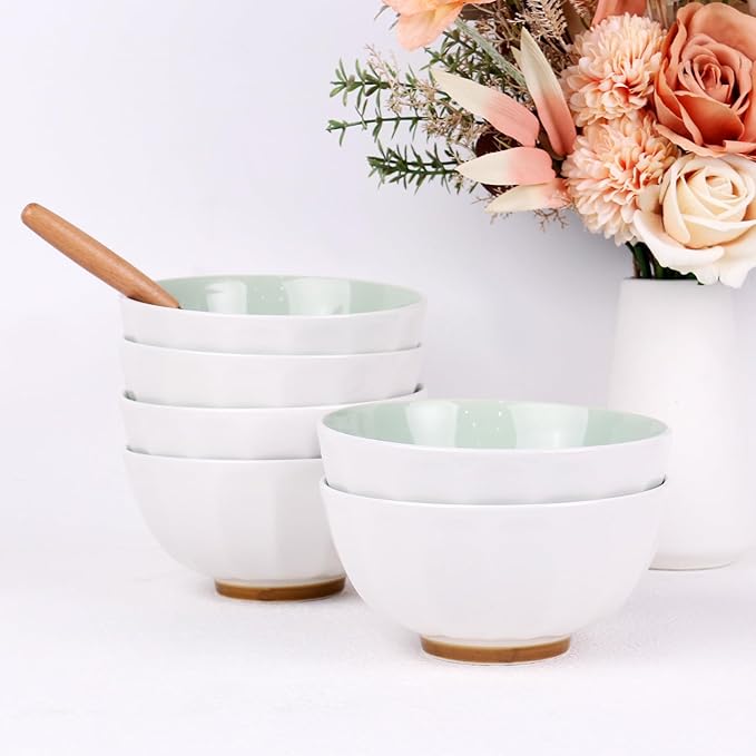 6-Piece Pasta Bowls 24 oz, Green Porcelain Bowls 6 inch, Microwave Oven Dishwasher Safe Scratch Resistant