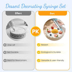 Dessert Decorating Syringe Set, Cake Frosting Piping Kit Stainless Steels Cupcake Icing Piping Kit with 6 Nozzles, 4 Scraper, 6 Silicone Cake Liners, 2 Cleaning Brush for DIY Cake Decoration, Blue
