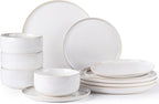 TheTerra Ceramic Dinnerware Sets for 4, 12 Pieces Handmade Reactive Glaze Plates and Bowls Set, Scratch Resistant Dish Set, Oven & Microwave & Dishwasher Safe