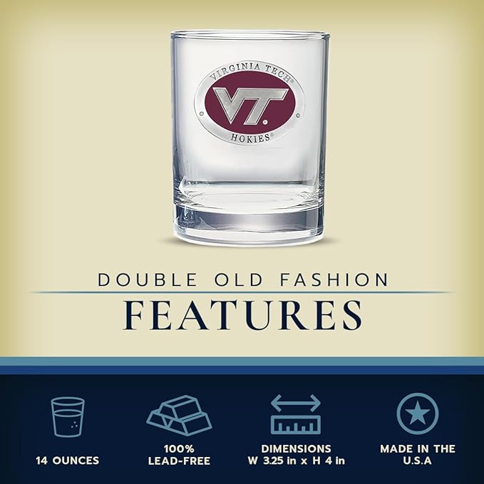Heritage Pewter Virginia Tech Double Old Fashion | Double Rocks Glass 14 OZ for Liquor | Expertly Crafted Pewter Glass