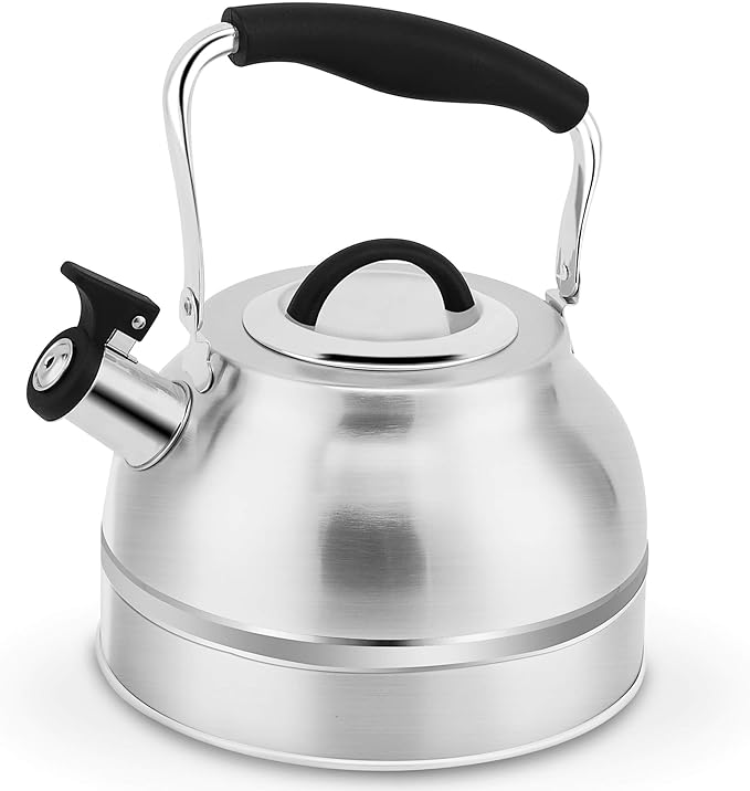 Rorence 3 Quart Tea Kettle: Stainless Steel Whistling Tea Pot with Capsule Bottom for Stovetop - Stainless Steel