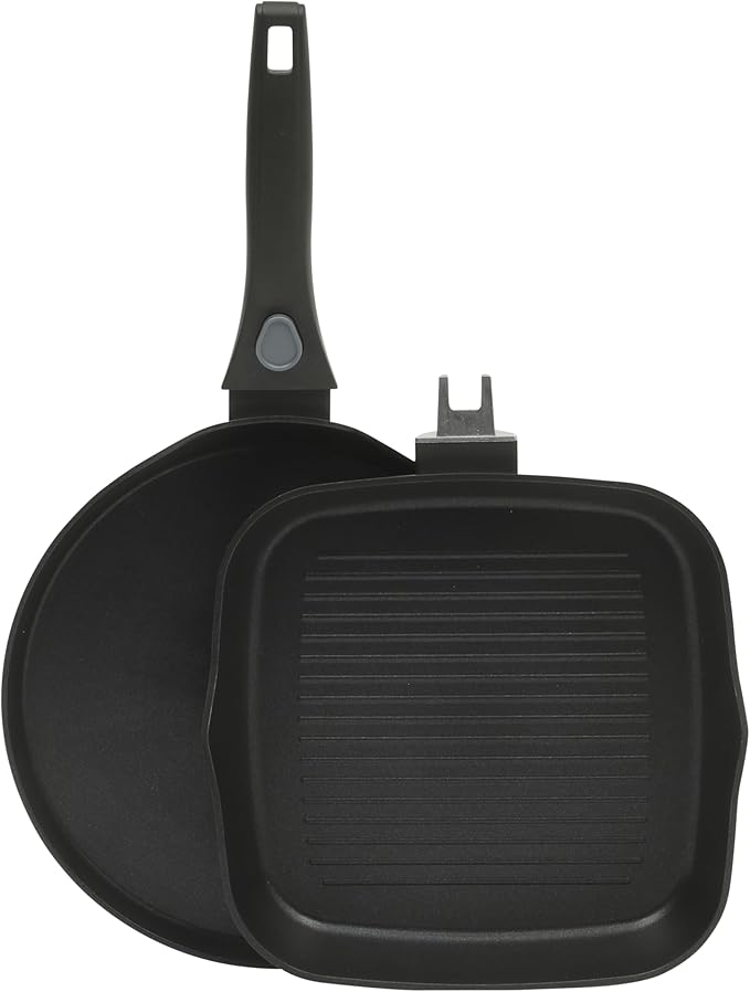 Oster SmartHandle 2-Piece Fry Pan & Pancake Pan Set – Nonstick Cookware with Removable Handle, Oven & Dishwasher Safe, Space-Saving Design