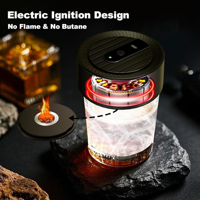 Electric Whiskey Smoker Kit with 12 Wood Chips, Rechargeable Cocktail Smoker Kit Built-in Lighter, No Butane Needed, Bourbon Whiskey Gifts for Men, Dad, Husband – Birthday, Christmas, Anniversary