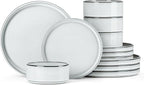 Stoneware Dinnerware Sets, Onader 12 Piece Plates and Bowls Dish Sets for 4, Ceramic Dishware Dining Ware with Rustic Terracotta Bottom - Glacier White